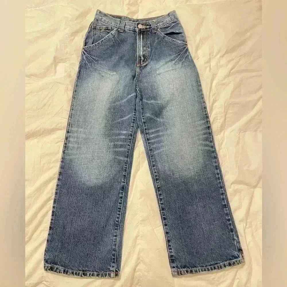 VTG MAKAVELI Brand Tupac Denim Jeans Rap Portrait Logo 90s 2Pac Size 14 wide leg - Picture 4 of 16